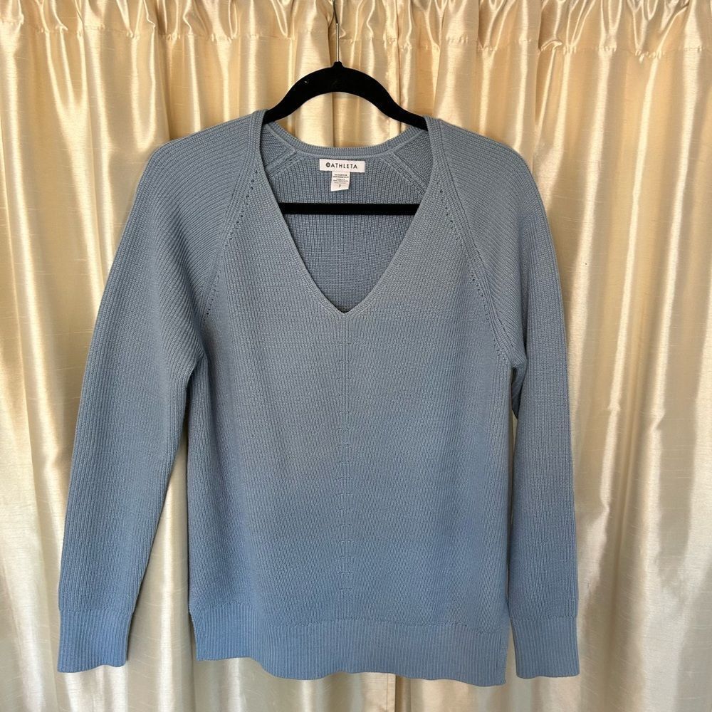 Athleta Women's Ribbed Knit V-Neck Sweater Blue Small Pullover